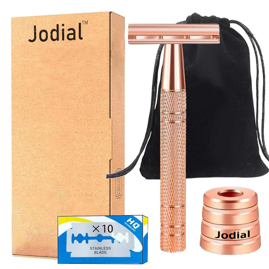 Jodial™ Razor, Safety Razor for Women with 10 Double Edge Safety Razor Blades, Double Edge Razor, Reusable Razor, Plastic Free – Rose Gold