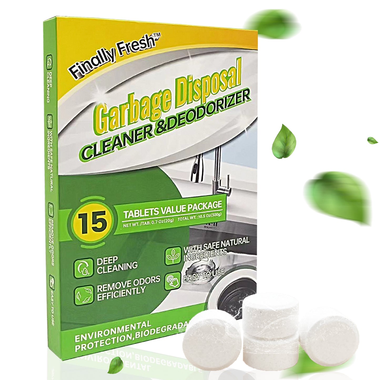 Finally Fresh Garbage Disposal Cleaner And Deodorizer, Foaming Drain Cleaner, Kitchen Sink Drain Freshener And Cleaner, 15 Tablets.