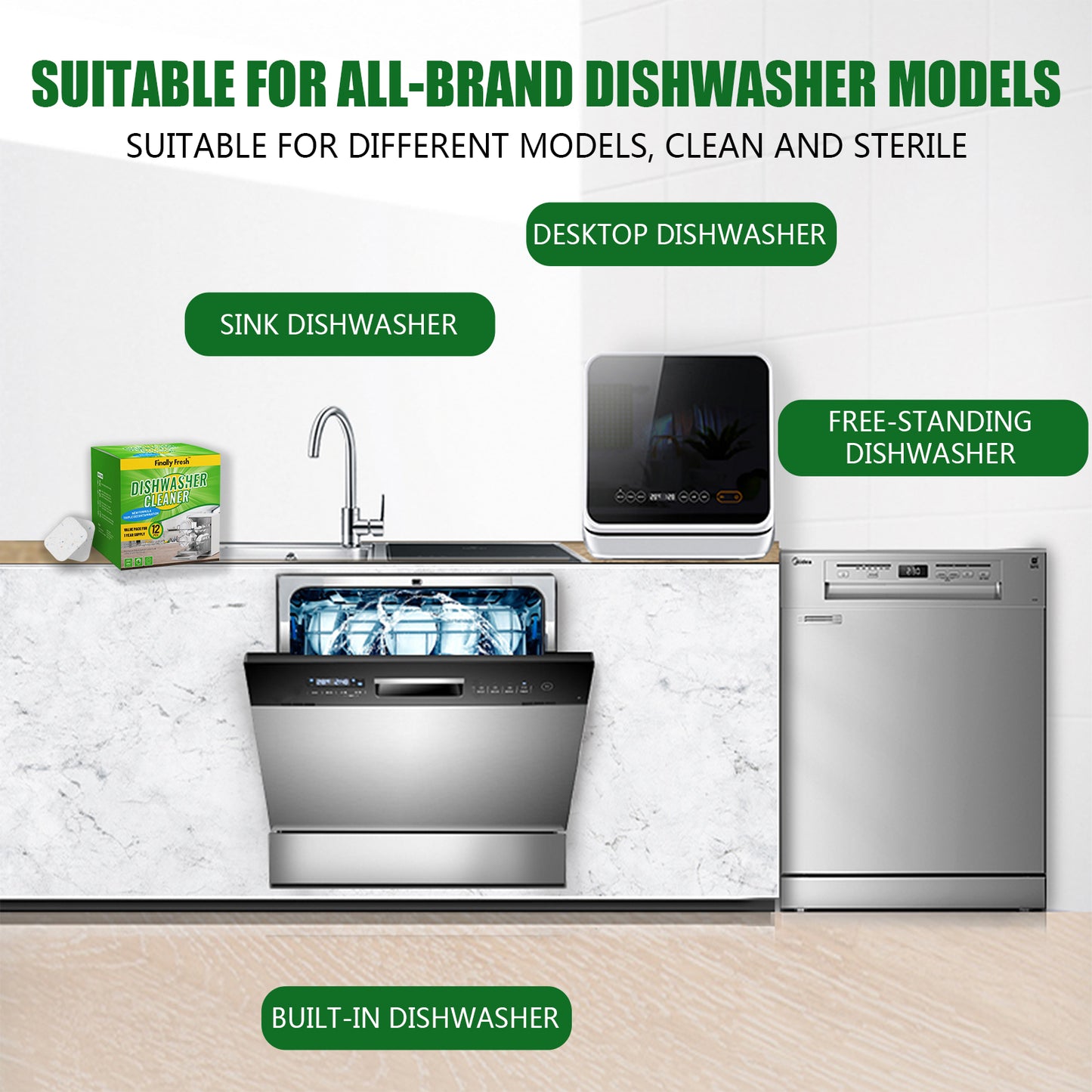 Finally Fresh Dishwasher Cleaner And Deodorizer, Dishwasher Cleaner Tablets to Remove Limescale and Mineral Buildup, Formulated to Clean Inside All Machine, 12 Count