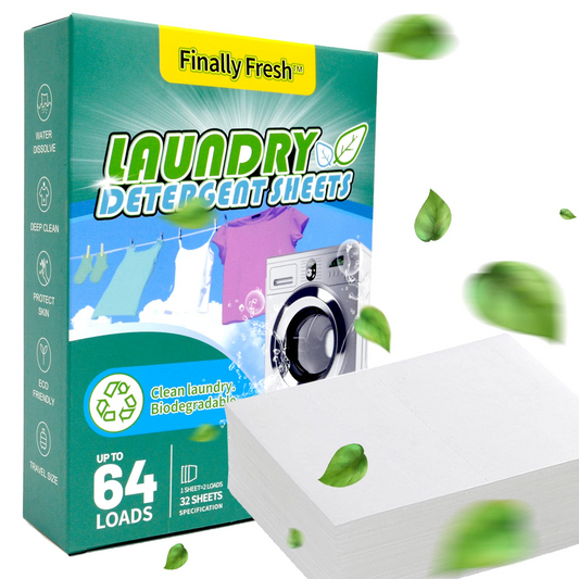 Finally Fresh Laundry Detergent Sheets, Free and Clear Laundry Detergent, Eco-friendly Natural Travel Laundry detergent Sheet Up to 64 Loads (32 Sheets)