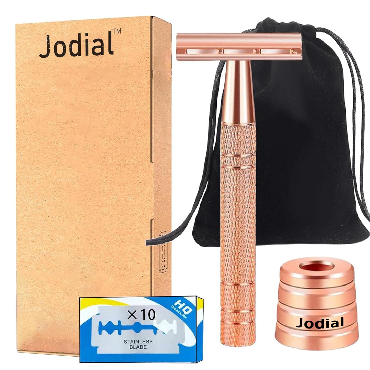 Jodial™ Razor, Safety Razor for Women with 10 Double Edge Safety Razor Blades, Double Edge Razor, Reusable Razor, Plastic Free – Rose Gold