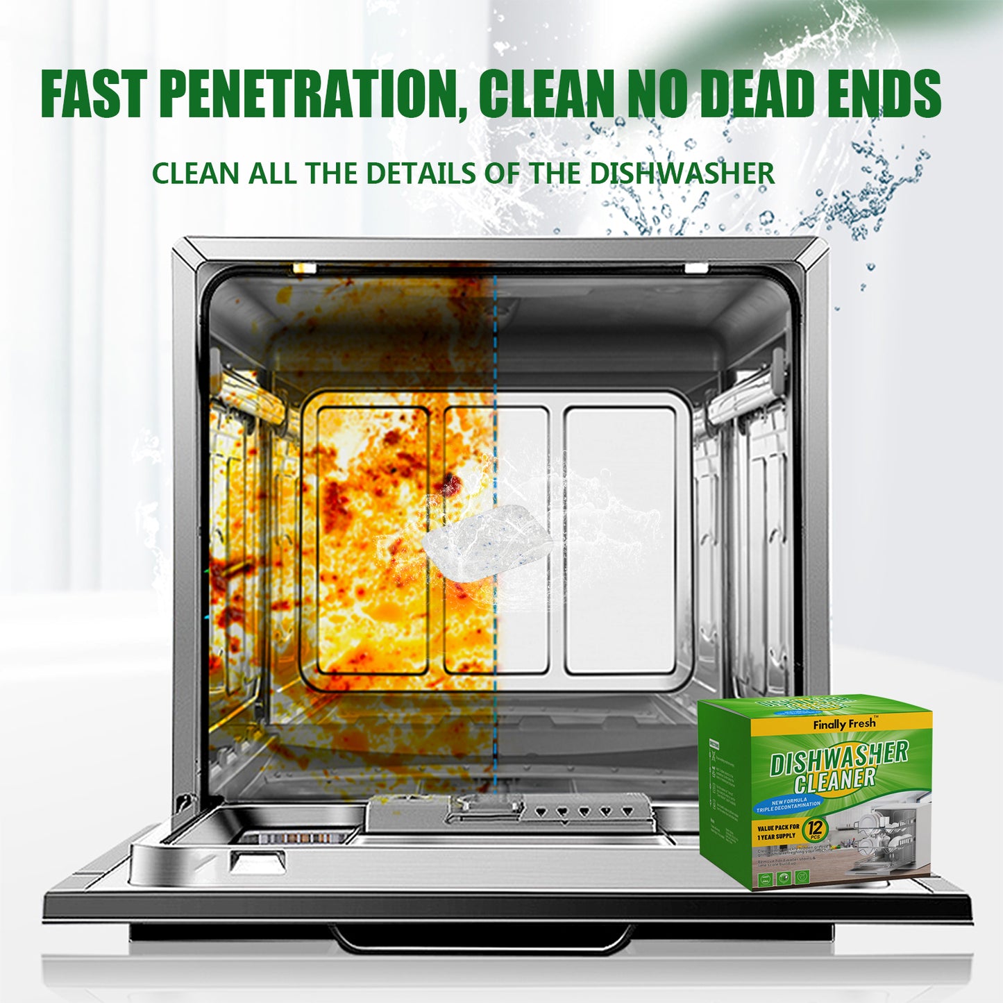 Finally Fresh Dishwasher Cleaner And Deodorizer, Dishwasher Cleaner Tablets to Remove Limescale and Mineral Buildup, Formulated to Clean Inside All Machine, 12 Count